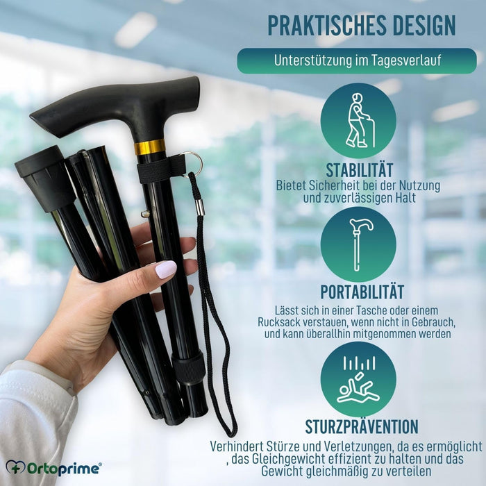 Ausziehbarer und höhenverstellbarer Gehstock | Schwarz