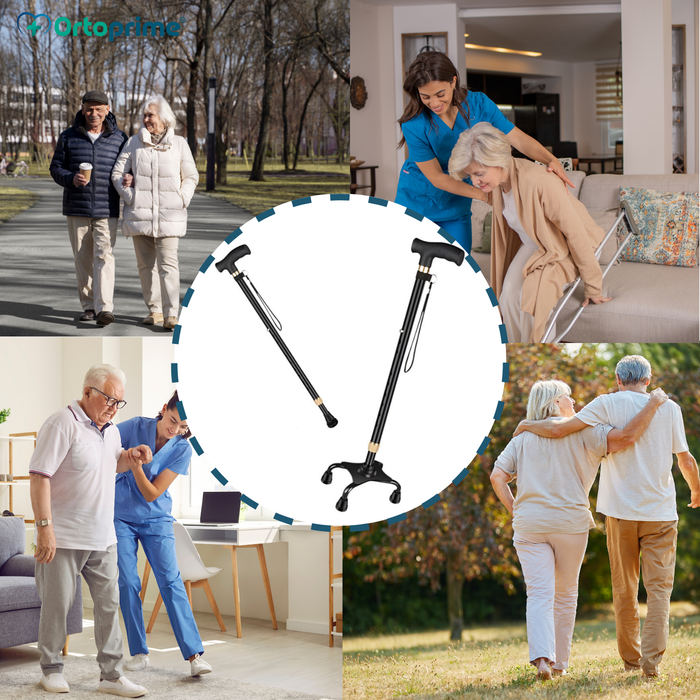 Verstellbarer 4-Bein Gehstock | Mit Umwandelbarem Fuß