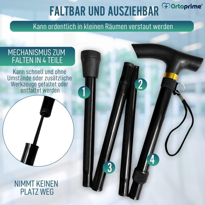 Ausziehbarer und höhenverstellbarer Gehstock | Schwarz