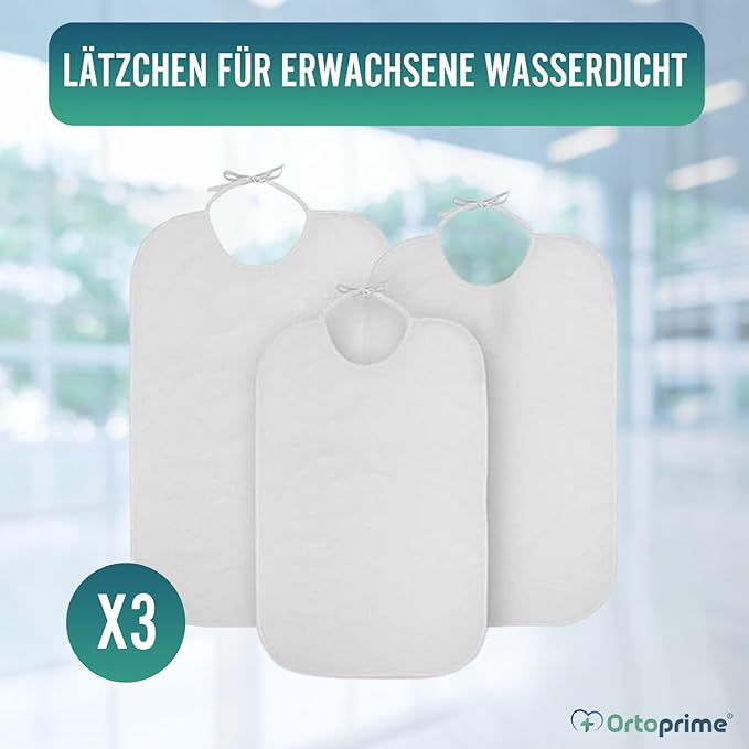 Pack 3 Wasserdichte Lätzchen - Wiederverwendbar für ältere Erwachsene