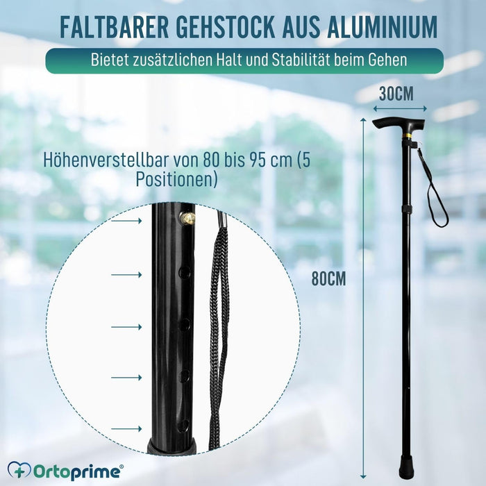 Ausziehbarer und höhenverstellbarer Gehstock | Schwarz
