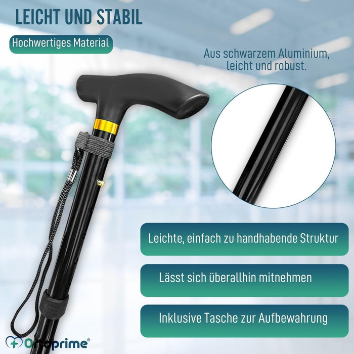 Ausziehbarer und höhenverstellbarer Gehstock | Schwarz
