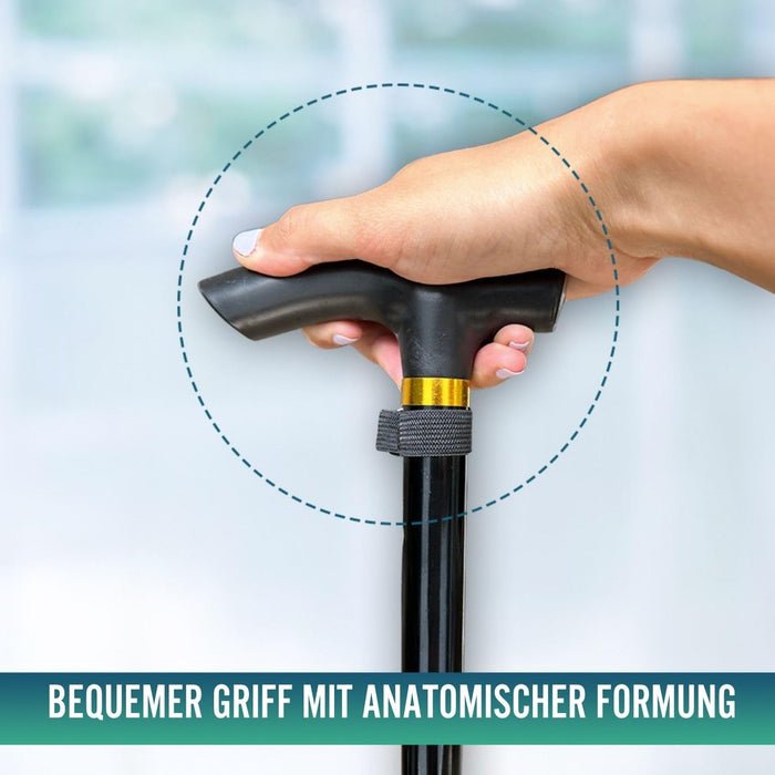 Ausziehbarer und höhenverstellbarer Gehstock | Schwarz