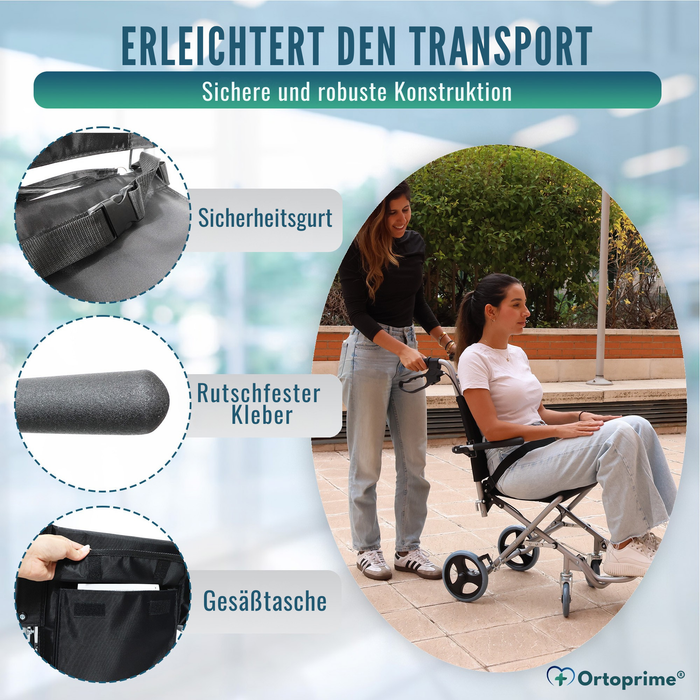 Schmaler Transportrollstuhl Klappbar Aluminium | Handbremsen
