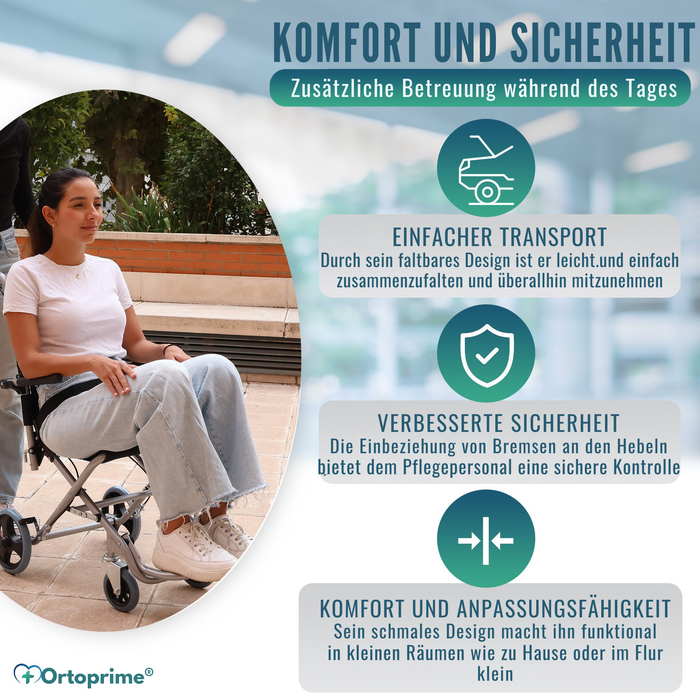 Schmaler Transportrollstuhl Klappbar Aluminium | Handbremsen