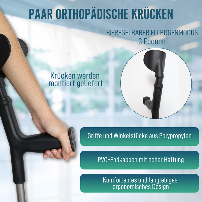 Pack 2 Höhenverstellbare orthopädische Gehhilfen | Duo Unterarmstützen