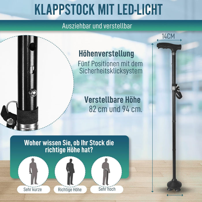 Faltbarer Gehstock für Senioren mit LED-Licht