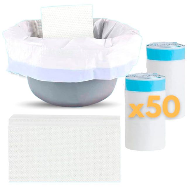 Einweg-Toilettenbeutel mit Pads und Griffen | Pack 50