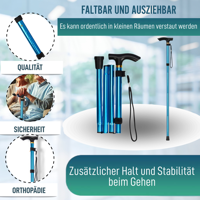 Faltstock zusammenklappbar und verlängerbar | Blauer Stock