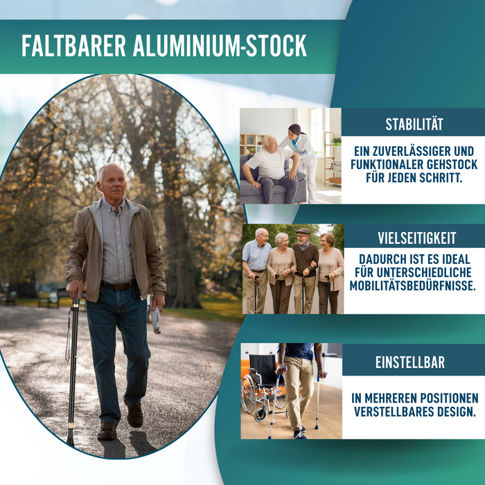 Verstellbarer 4-Bein Gehstock | Mit Umwandelbarem Fuß