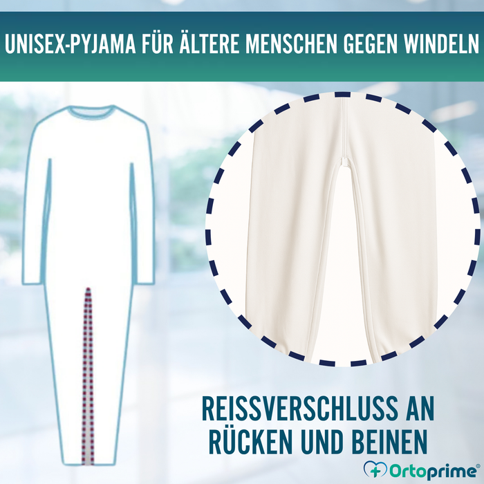 Langarm-Inkontinenzpyjama | Unisex mit Doppelreißverschluss