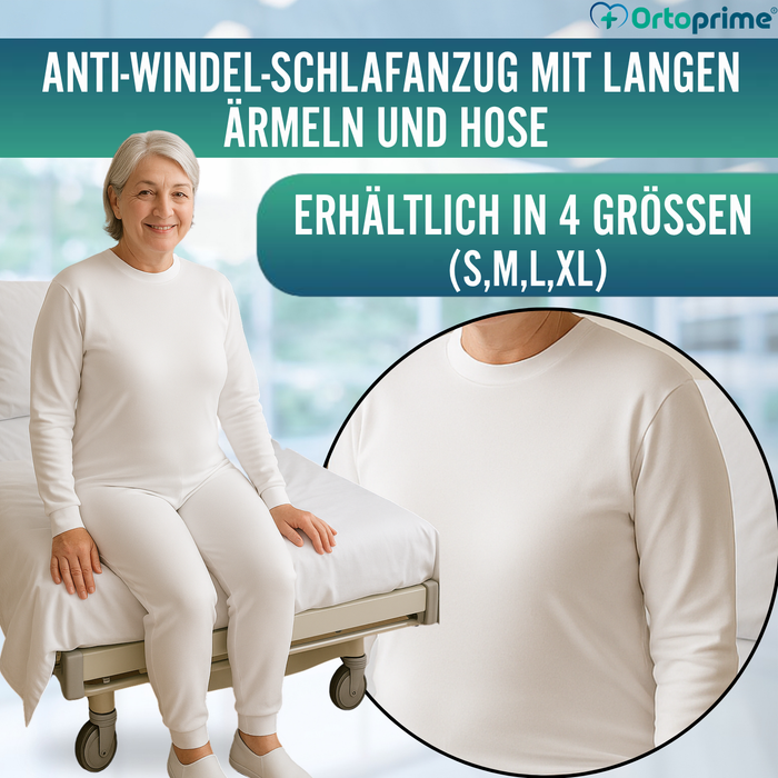 Langarm-Inkontinenzpyjama | Unisex mit Doppelreißverschluss