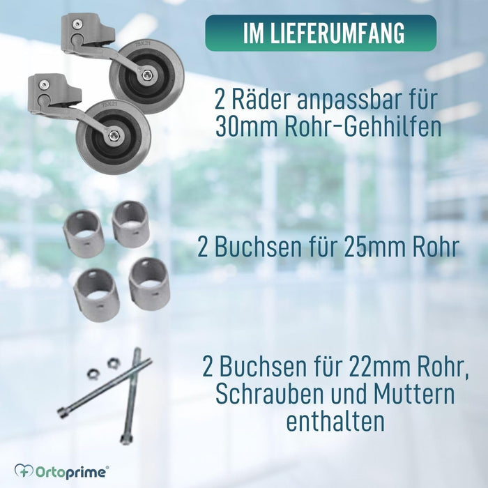 Kit x2 Räder für Gehhilfen und Gehwagen 22, 25 und 30 mm