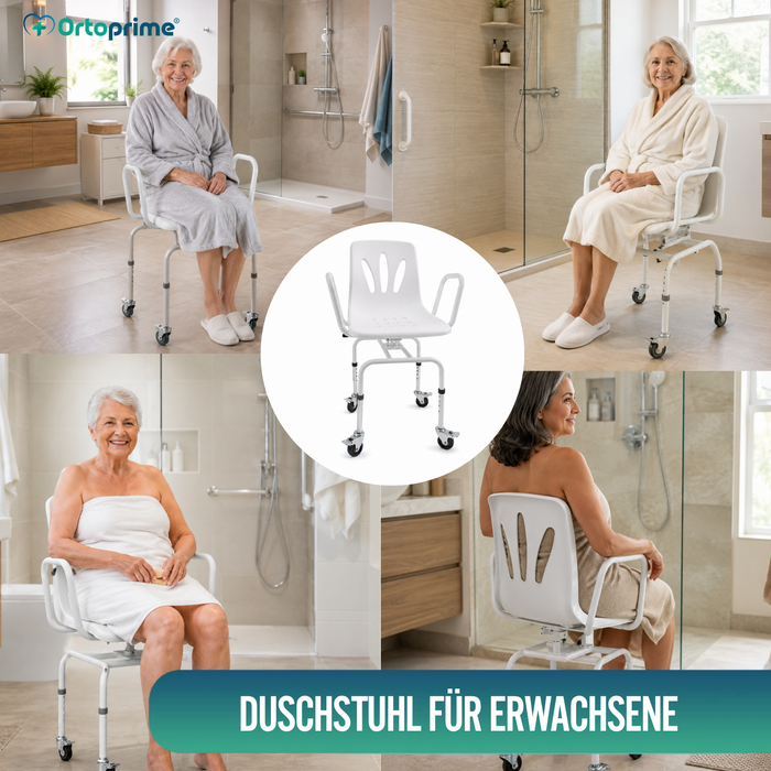 Drehbarer Duschstuhl mit Rädern | Badezimmerstuhl für Erwachsene