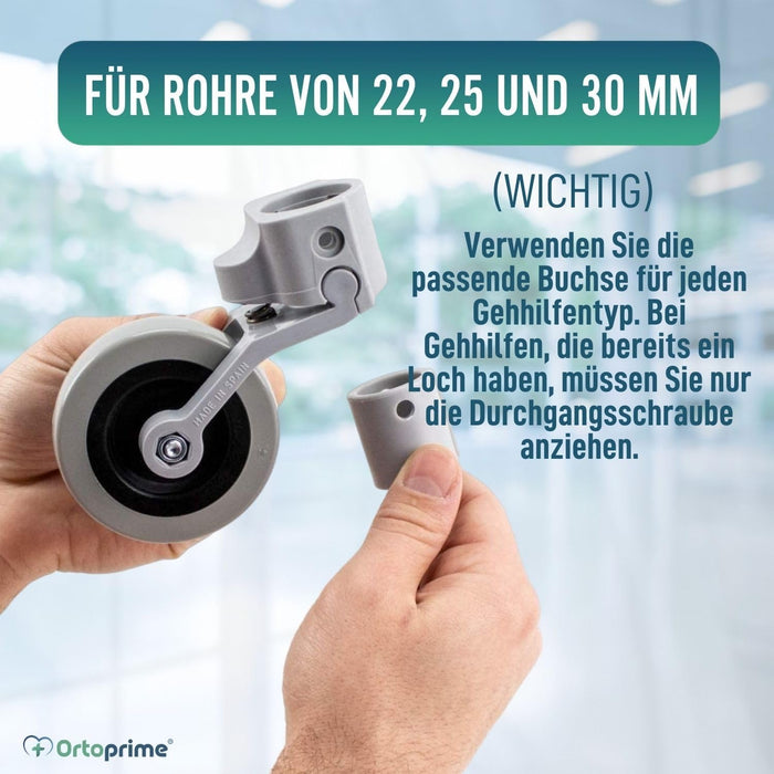 Kit x2 Räder für Gehhilfen und Gehwagen 22, 25 und 30 mm