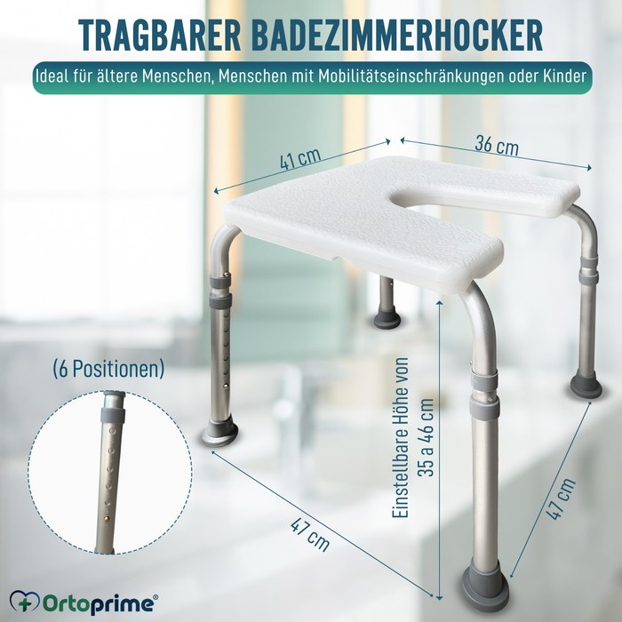 Orthopädischer U-förmiger Duschhocker | Verstellbar