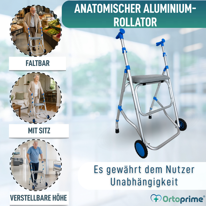 Faltbarer Aluminium-Gehwagen mit Sitz