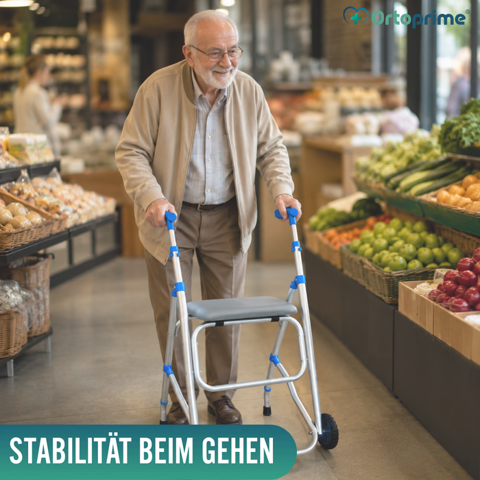 Faltbarer Aluminium-Gehwagen mit Sitz