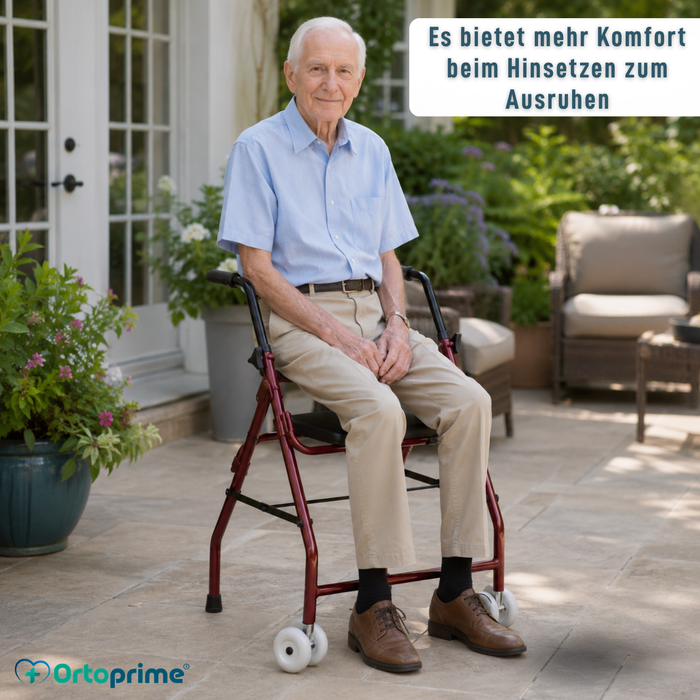 Gehbarer Rollator aus Aluminium | Gepolsterter Sitz