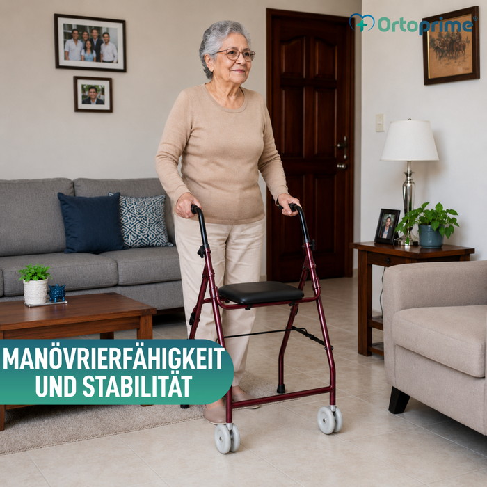Gehbarer Rollator aus Aluminium | Gepolsterter Sitz