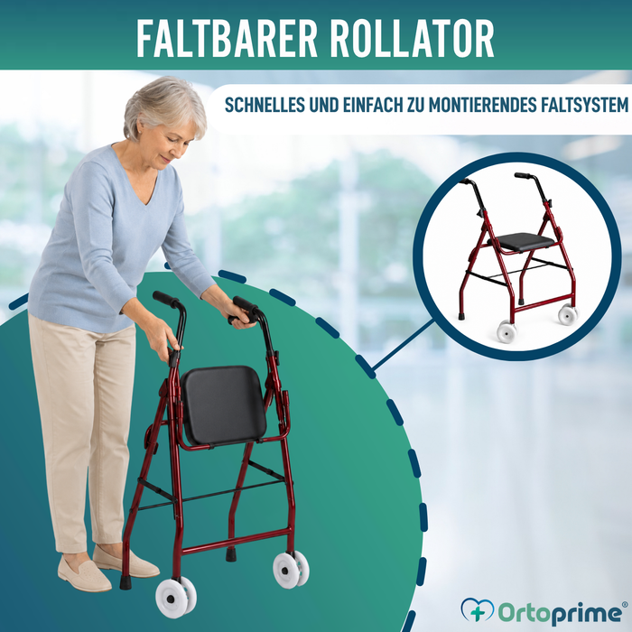 Gehbarer Rollator aus Aluminium | Gepolsterter Sitz