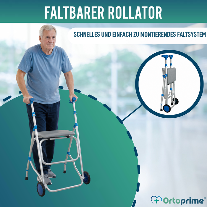 Faltbarer Aluminium-Gehwagen mit Sitz