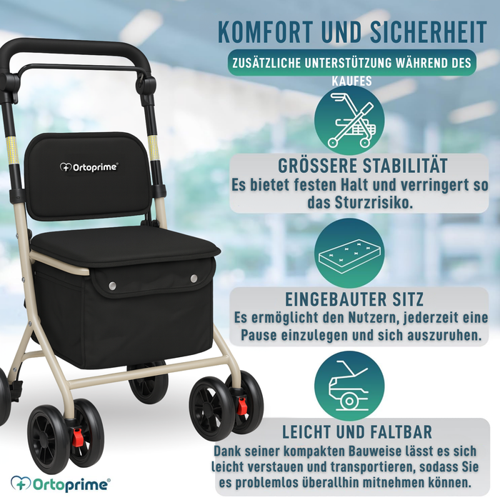 Faltbarer Rollator für Erwachsene mit Einkaufskorb