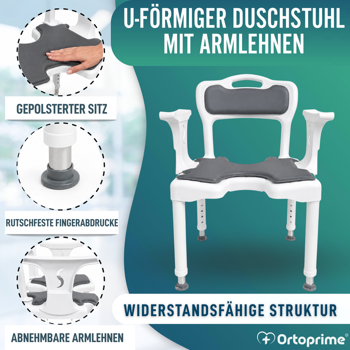 3-in-1 Duschstuhl U-Form | Rutschfester Duschhocker