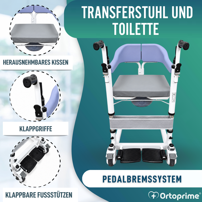 3-in-1 Transferstuhl | Höhenverstellbarer Toilettenstuhl