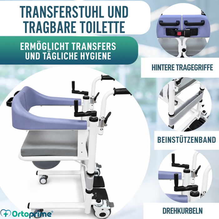 3-in-1 Transferstuhl | Höhenverstellbarer Toilettenstuhl