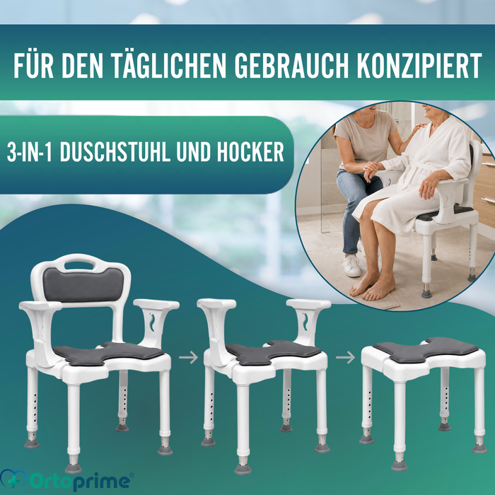 3-in-1 Duschstuhl U-Form | Rutschfester Duschhocker