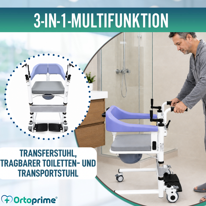 3-in-1 Transferstuhl | Höhenverstellbarer Toilettenstuhl