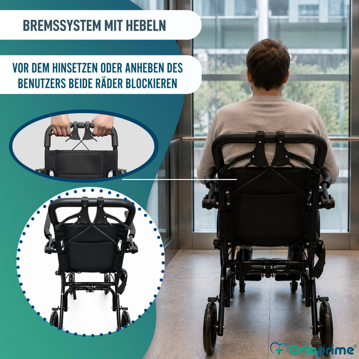 Leichter Faltbarer Transportrollstuhl mit Handbremse