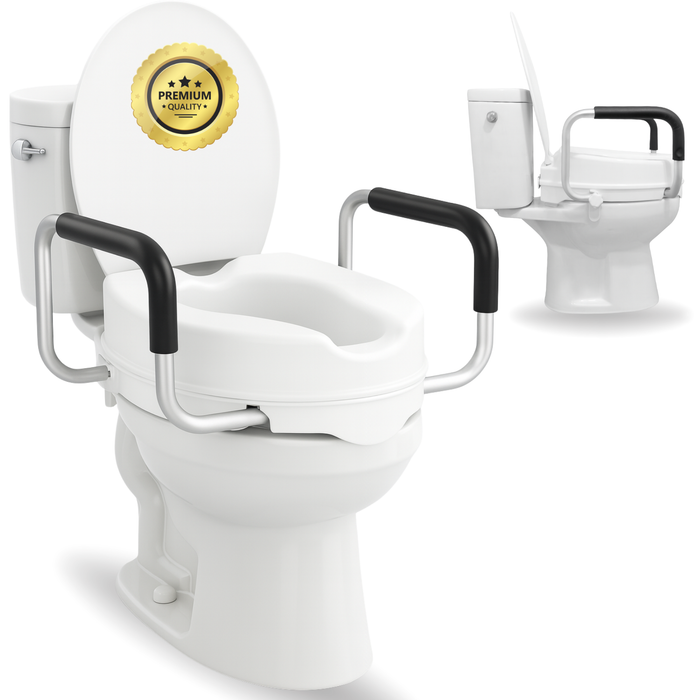 WC-Erhöher 10cm mit Deckel und Armen | Universeller WC-Lift