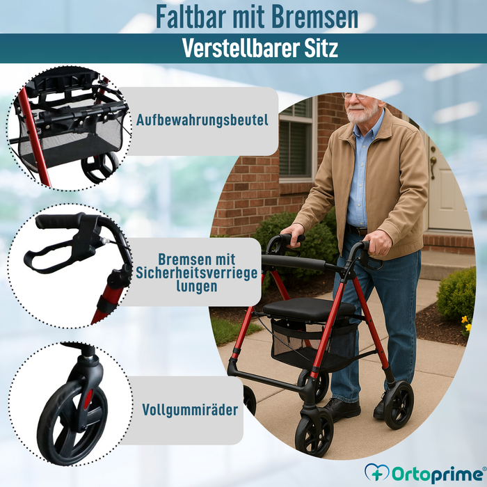 Rollator mit Höhenverstellbarem Sitz Klappbar Leicht