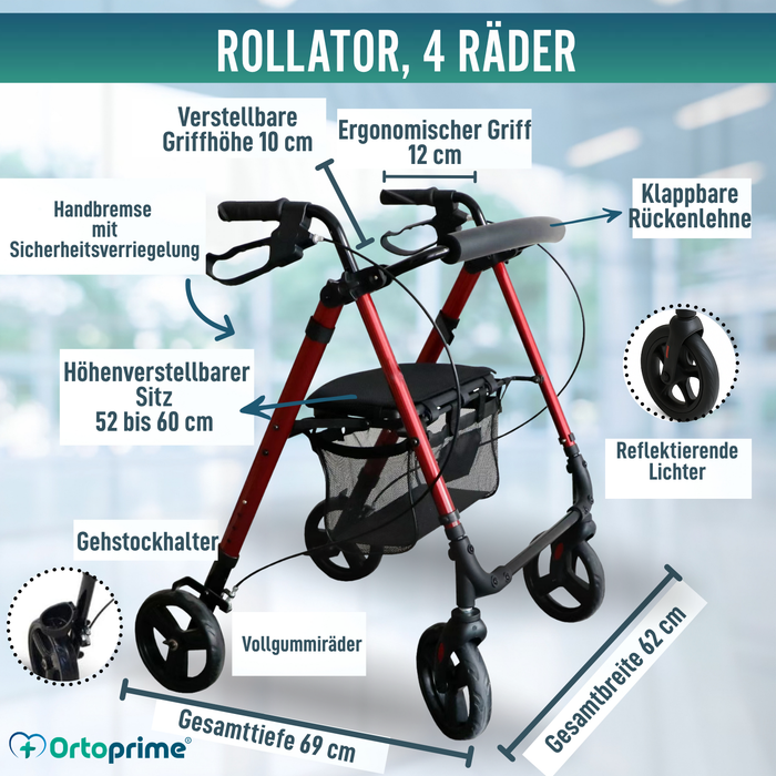 Rollator mit Höhenverstellbarem Sitz Klappbar Leicht