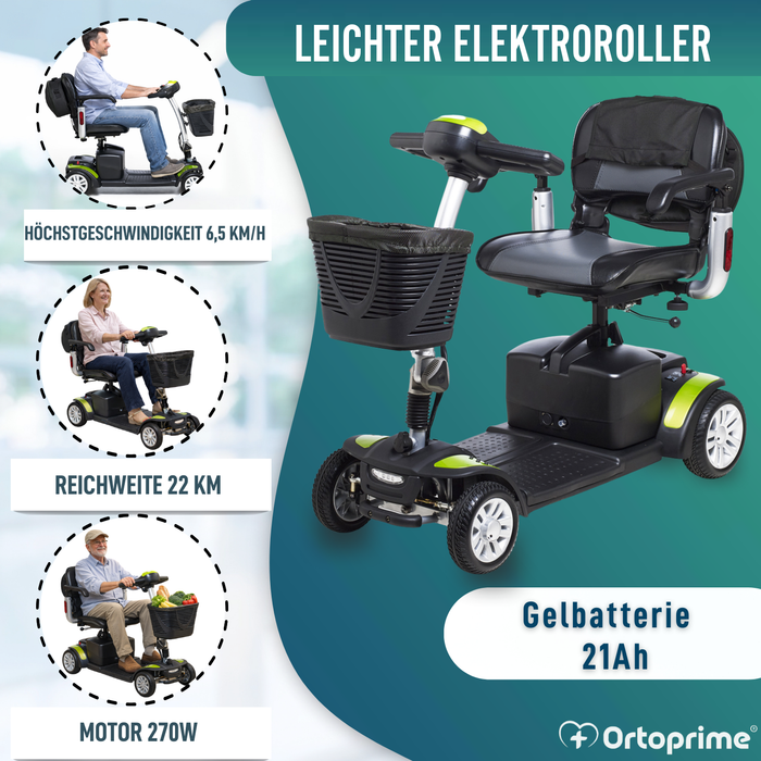 Kompakter Elektro-Scooter mit Heckrucksack