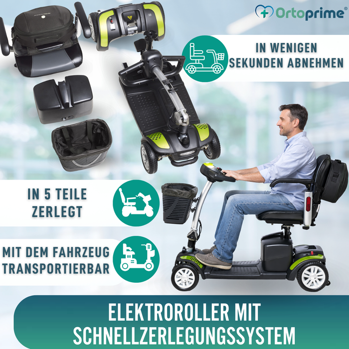 Kompakter Elektro-Scooter mit Heckrucksack