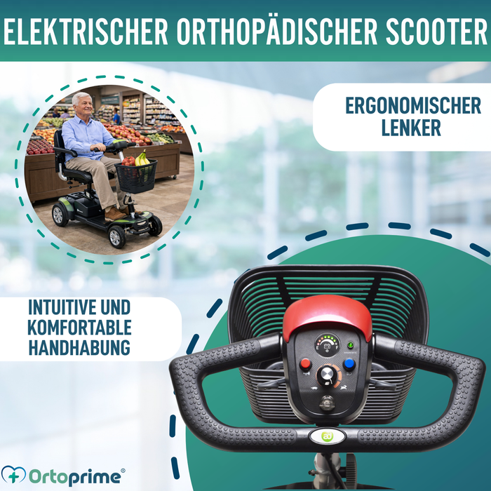 Kompakter Elektro-Scooter mit Heckrucksack