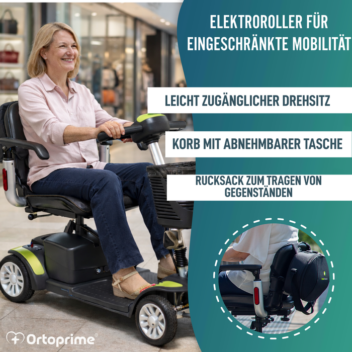 Kompakter Elektro-Scooter mit Heckrucksack