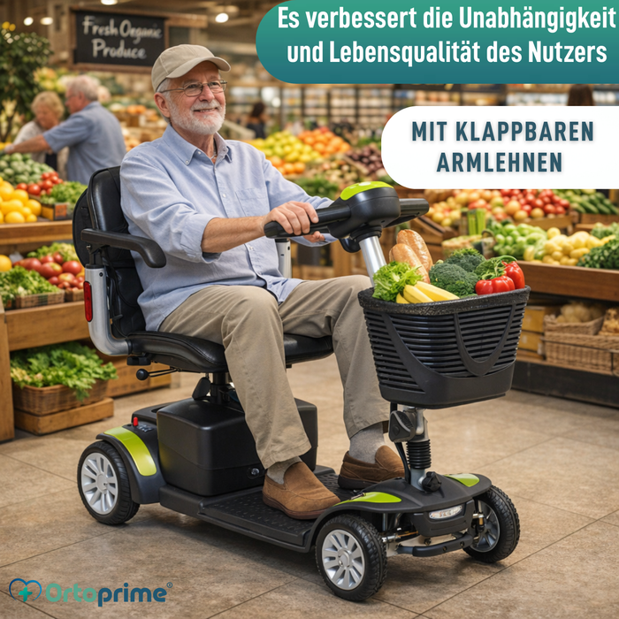 Kompakter Elektro-Scooter mit Heckrucksack