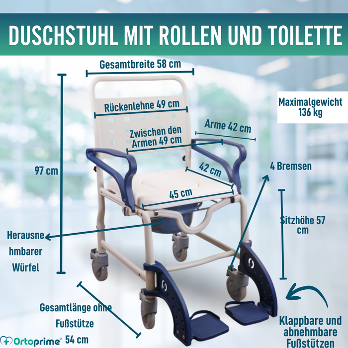 Dusch WC Stuhl Erwachsene Mit Klapparmen & Füßen | WC