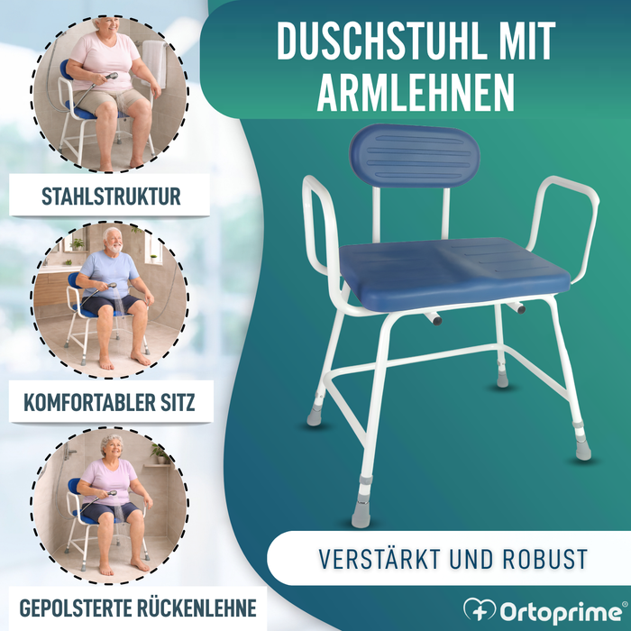 XXL Duschstuhl Bariatrisch mit Rückenlehne und Armlehnen