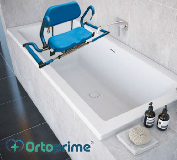 Höhenverstellbarer Drehstuhl für die Badewanne mit gepolsterter Sitzfläche und Armlehnen