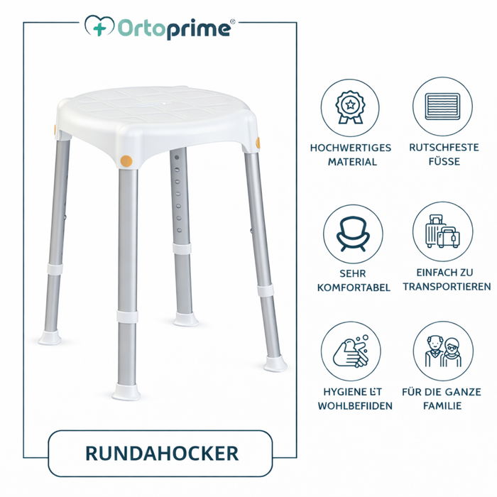 Hocker Rund Duschstuhl | Abnehmbar | Höhenverstellbar