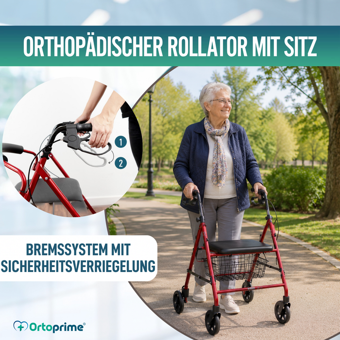 Rollator aus Aluminium mit Bremsen und Gepolsterter Sitzfläche