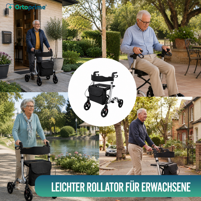 Rollator für Senioren aus Aluminium mit 4 Rädern Faltbar mit Sitz und Bremsen