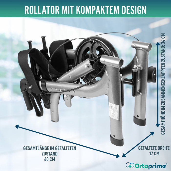 Rollator für Senioren aus Aluminium mit 4 Rädern Faltbar mit Sitz und Bremsen