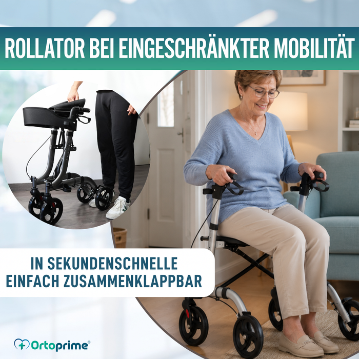 Rollator für Senioren aus Aluminium mit 4 Rädern Faltbar mit Sitz und Bremsen