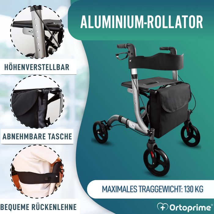 Rollator für Senioren aus Aluminium mit 4 Rädern Faltbar mit Sitz und Bremsen